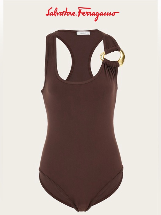 Salvatore Ferragamo Other - Salvatore Ferragamo Brown One-Piece Swimsuit with Gold Ring/Heart Detail